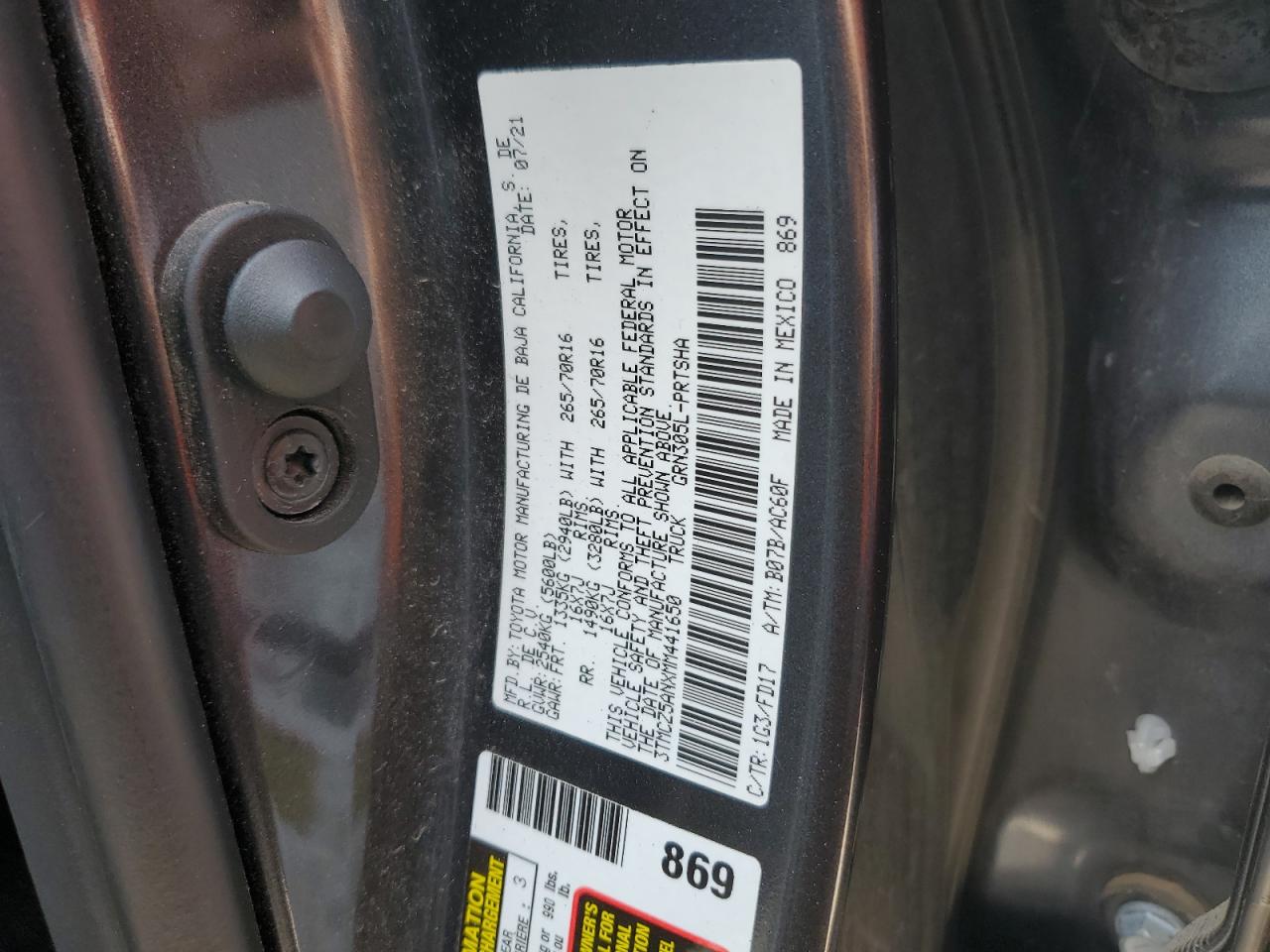 2021 Toyota Tacoma Double Cab VIN: 3TMCZ5ANXMM441650 Lot: 64232185