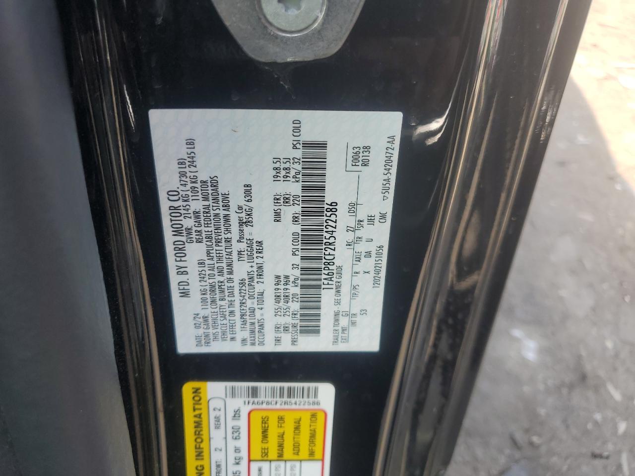 2024 Ford Mustang Gt VIN: 1FA6P8CF2R5422586 Lot: 64450015