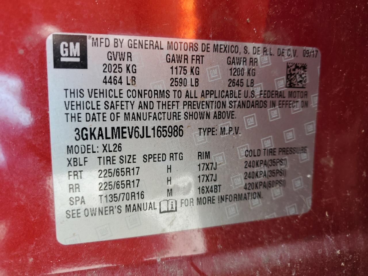 2018 GMC Terrain Sle VIN: 3GKALMEV6JL165986 Lot: 63833855