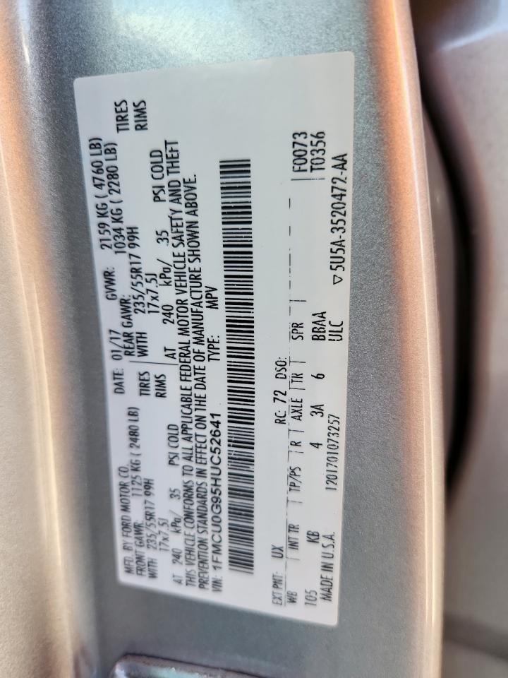 2017 Ford Escape Se VIN: 1FMCU0G95HUC52641 Lot: 65285765