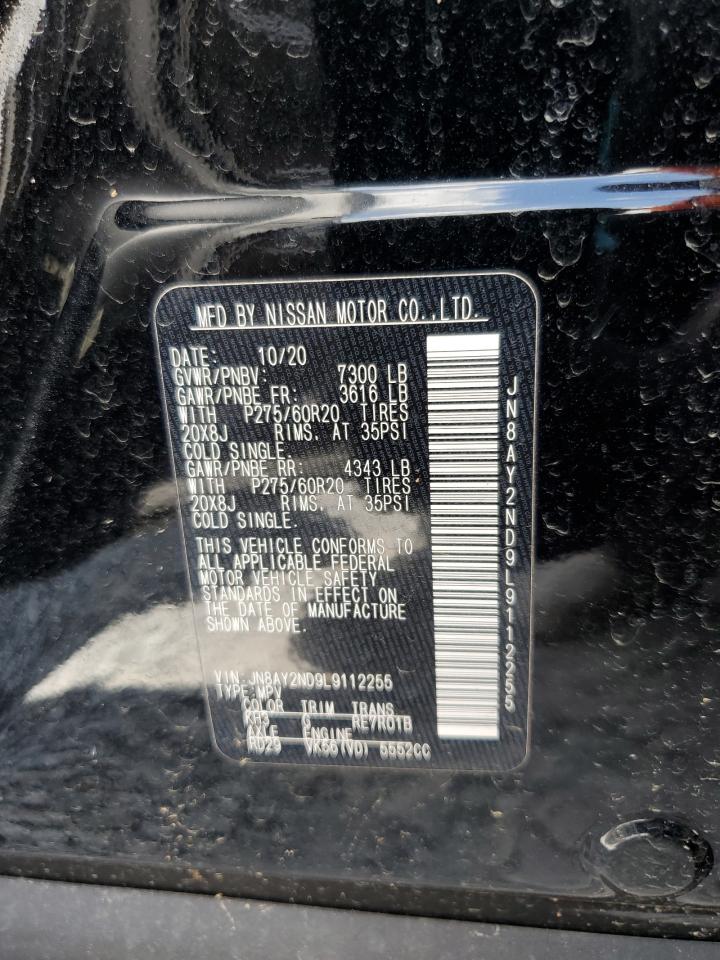 2020 Nissan Armada Sv VIN: JN8AY2ND9L9112255 Lot: 62908335