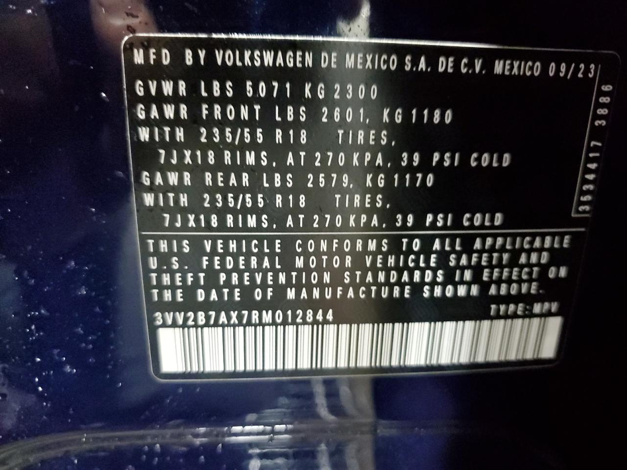 2024 Volkswagen Tiguan Se VIN: 3VV2B7AX7RM012844 Lot: 65455475