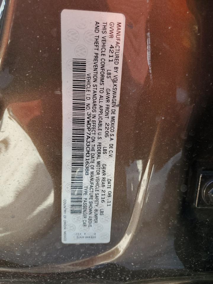 2012 Volkswagen Jetta Se VIN: 3VWDP7AJ3CM316388 Lot: 65215375