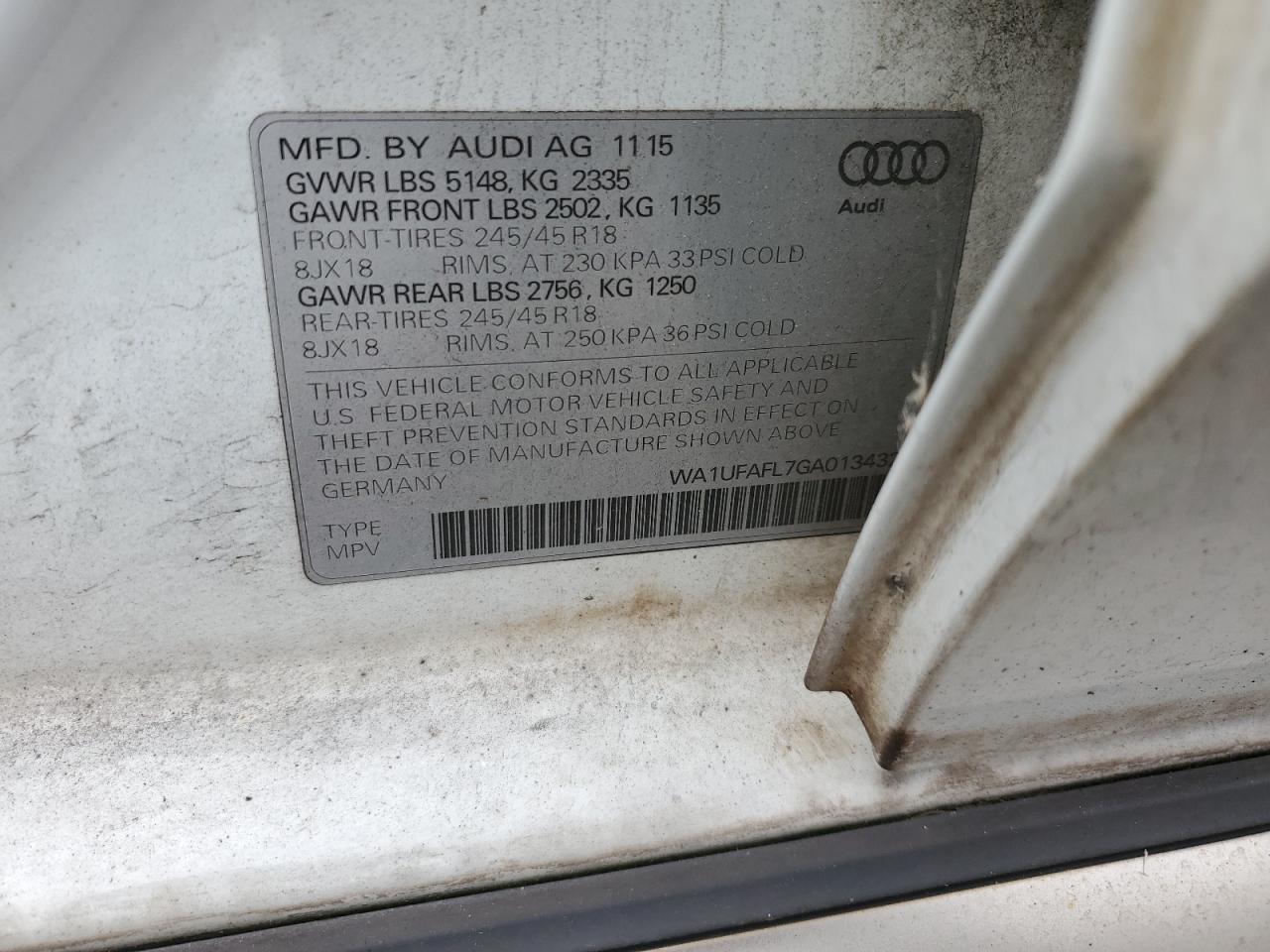 2016 Audi A4 Allroad Premium Plus VIN: WA1UFAFL7GA013432 Lot: 63179995
