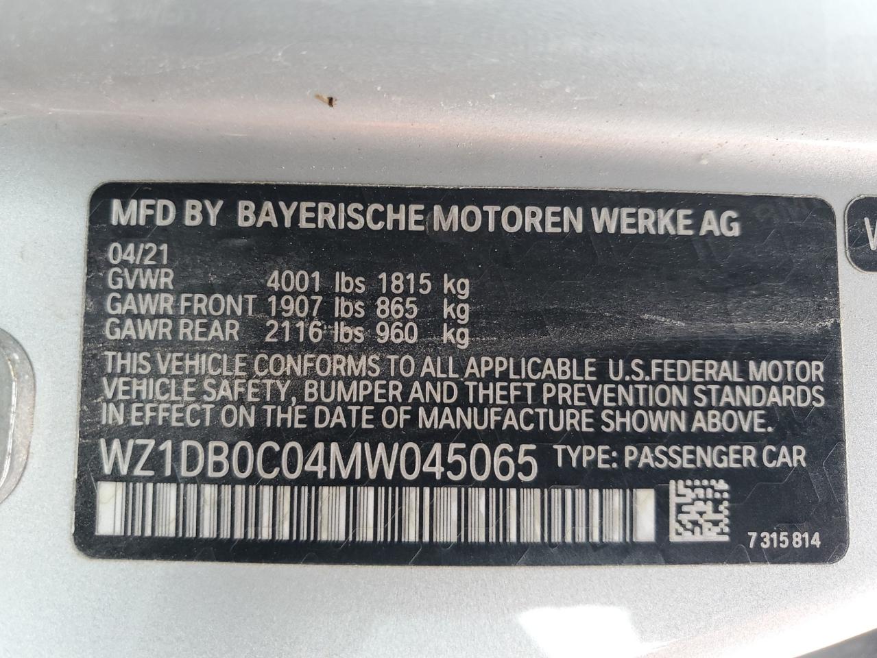 2021 Toyota Supra Base VIN: WZ1DB0C04MW045065 Lot: 63650035