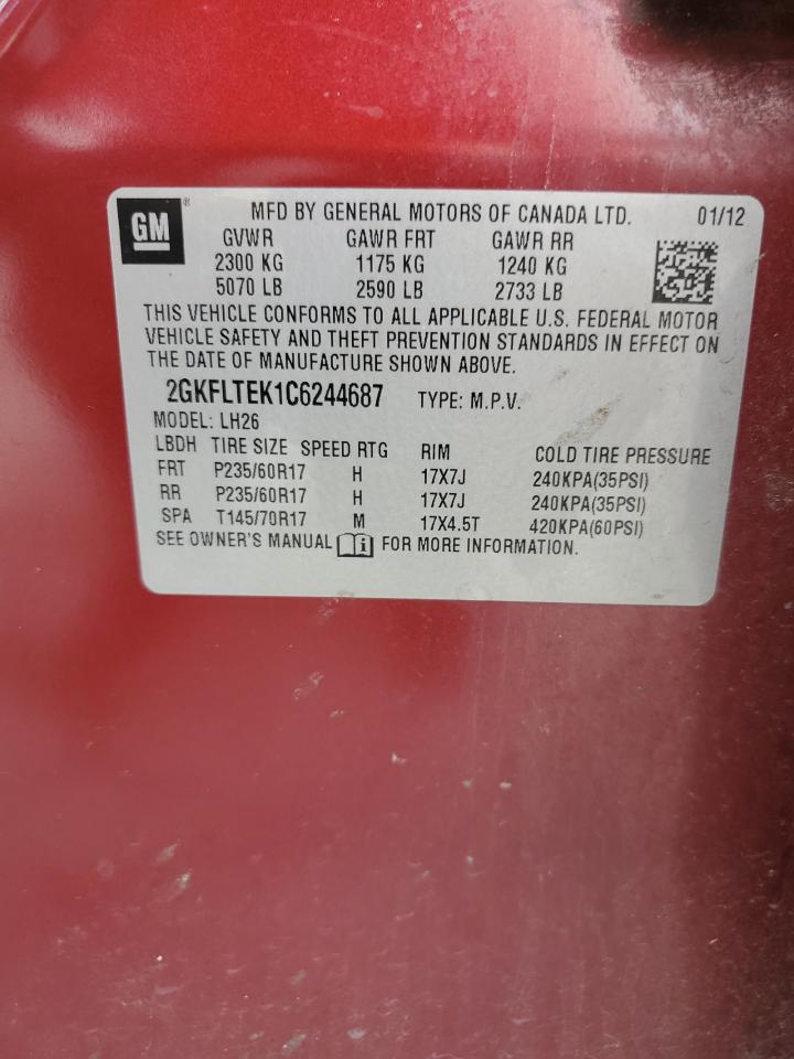 2012 GMC Terrain Sle VIN: 2GKFLTEK1C6244687 Lot: 65611945