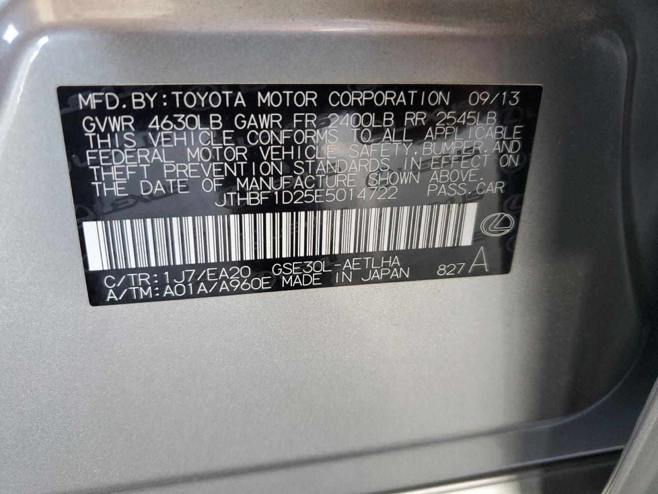 2014 Lexus Is 250 VIN: JTHBF1D25E5014722 Lot: 62565295
