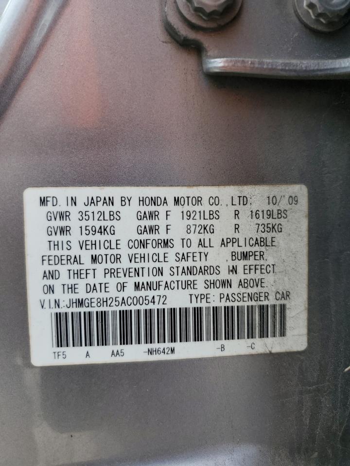 2010 Honda Fit VIN: JHMGE8H25AC005472 Lot: 64233555