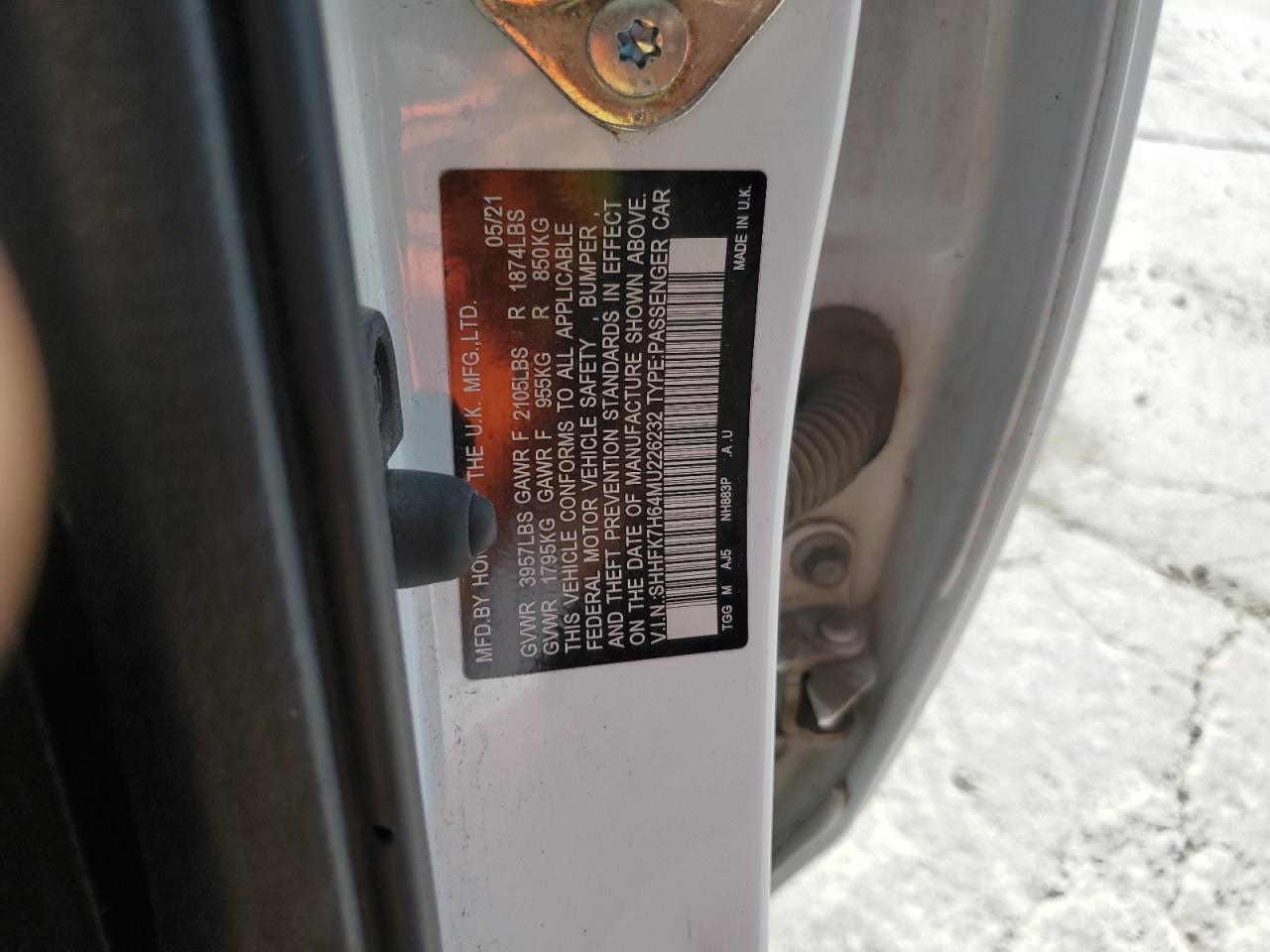 2021 Honda Civic Ex VIN: SHHFK7H64MU226232 Lot: 66391905