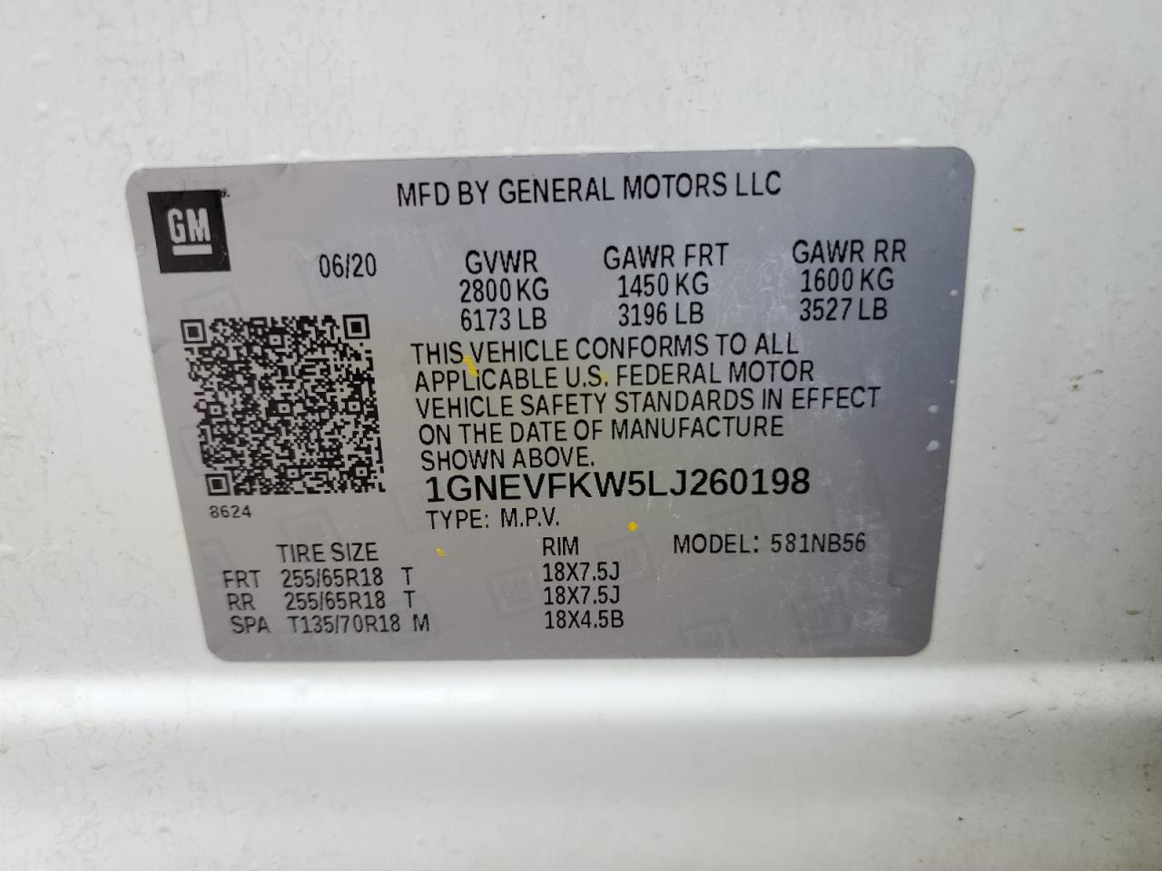 2020 Chevrolet Traverse Ls VIN: 1GNEVFKW5LJ260198 Lot: 65166815