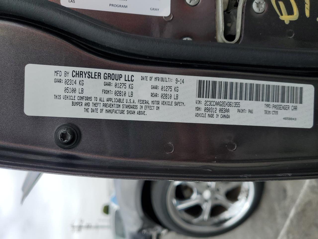 2014 Chrysler 300 VIN: 2C3CCAAG2EH361355 Lot: 64594035