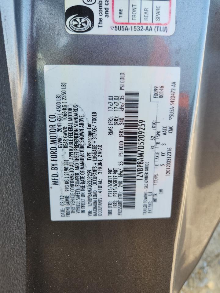 2013 Ford Mustang VIN: 1ZVBP8AM7D5209259 Lot: 63383035