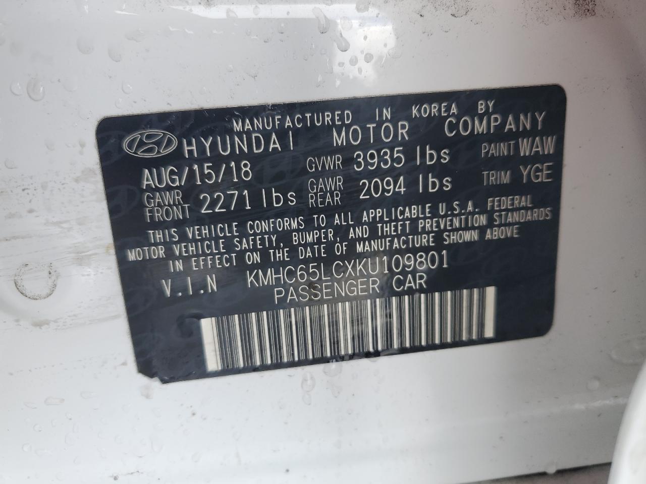 2019 Hyundai Ioniq Blue VIN: KMHC65LCXKU109801 Lot: 63087185