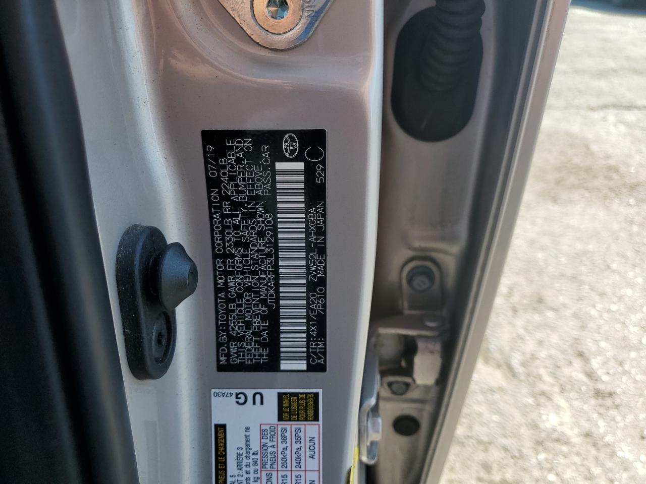 2020 Toyota Prius Prime Le VIN: JTDKARFP3L3129108 Lot: 65047325