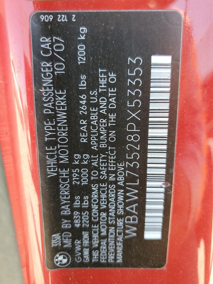2008 BMW 335 I VIN: WBAWL73528PX53353 Lot: 63705125