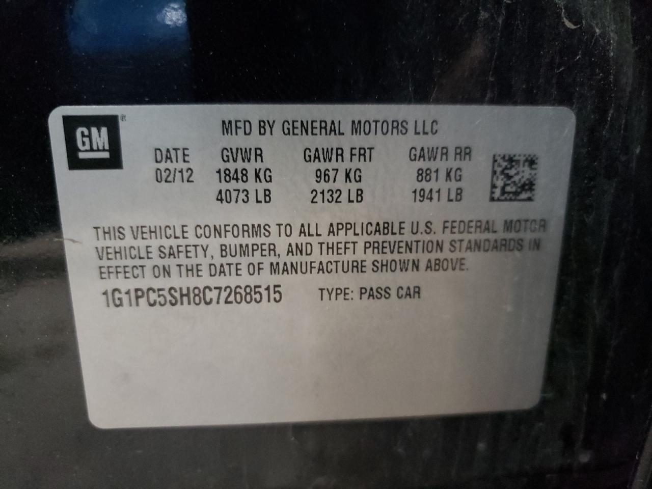 2012 Chevrolet Cruze Ls VIN: 1G1PC5SH8C7268515 Lot: 64799925