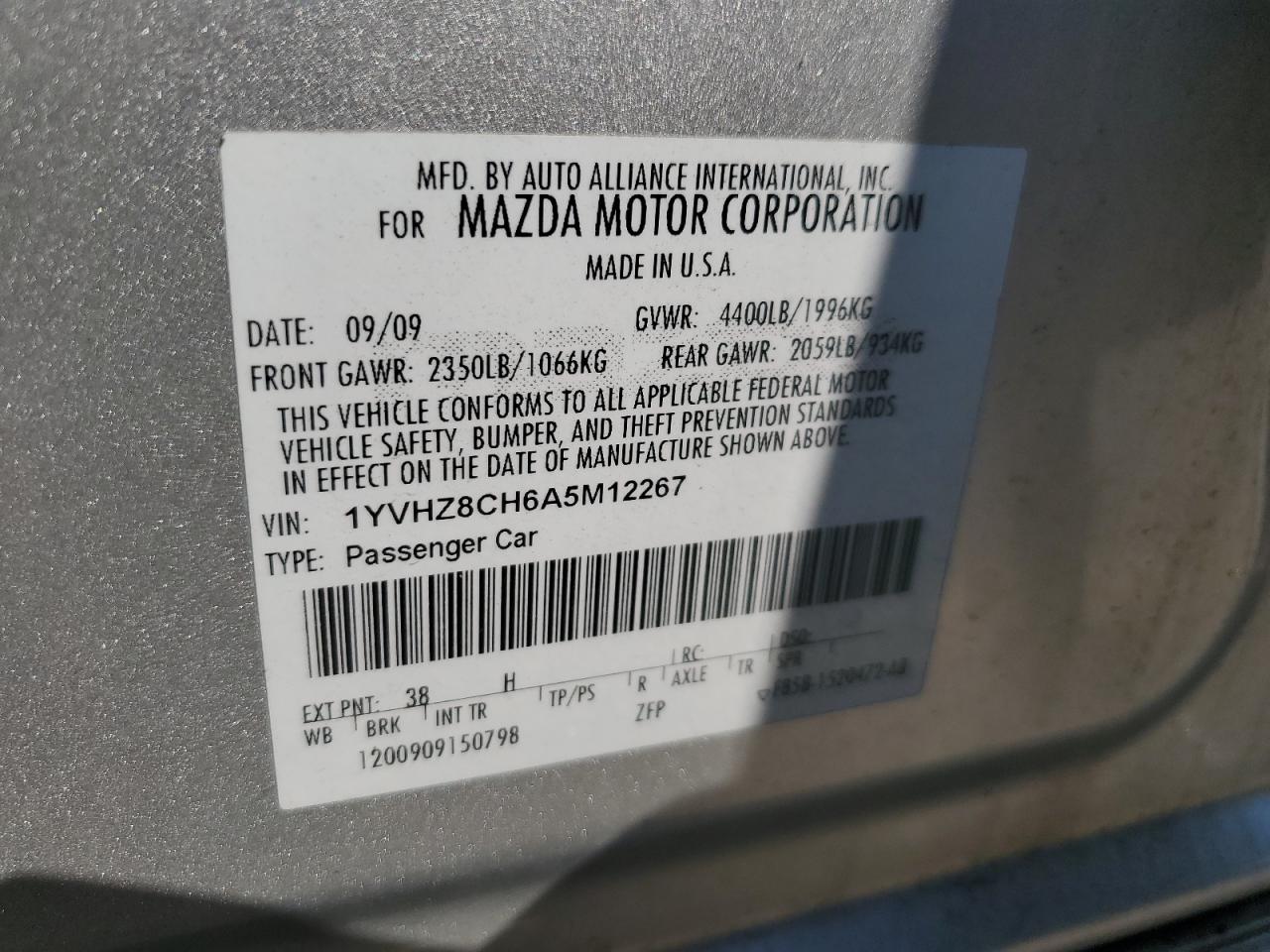 2010 Mazda 6 I VIN: 1YVHZ8CH6A5M12267 Lot: 63132365