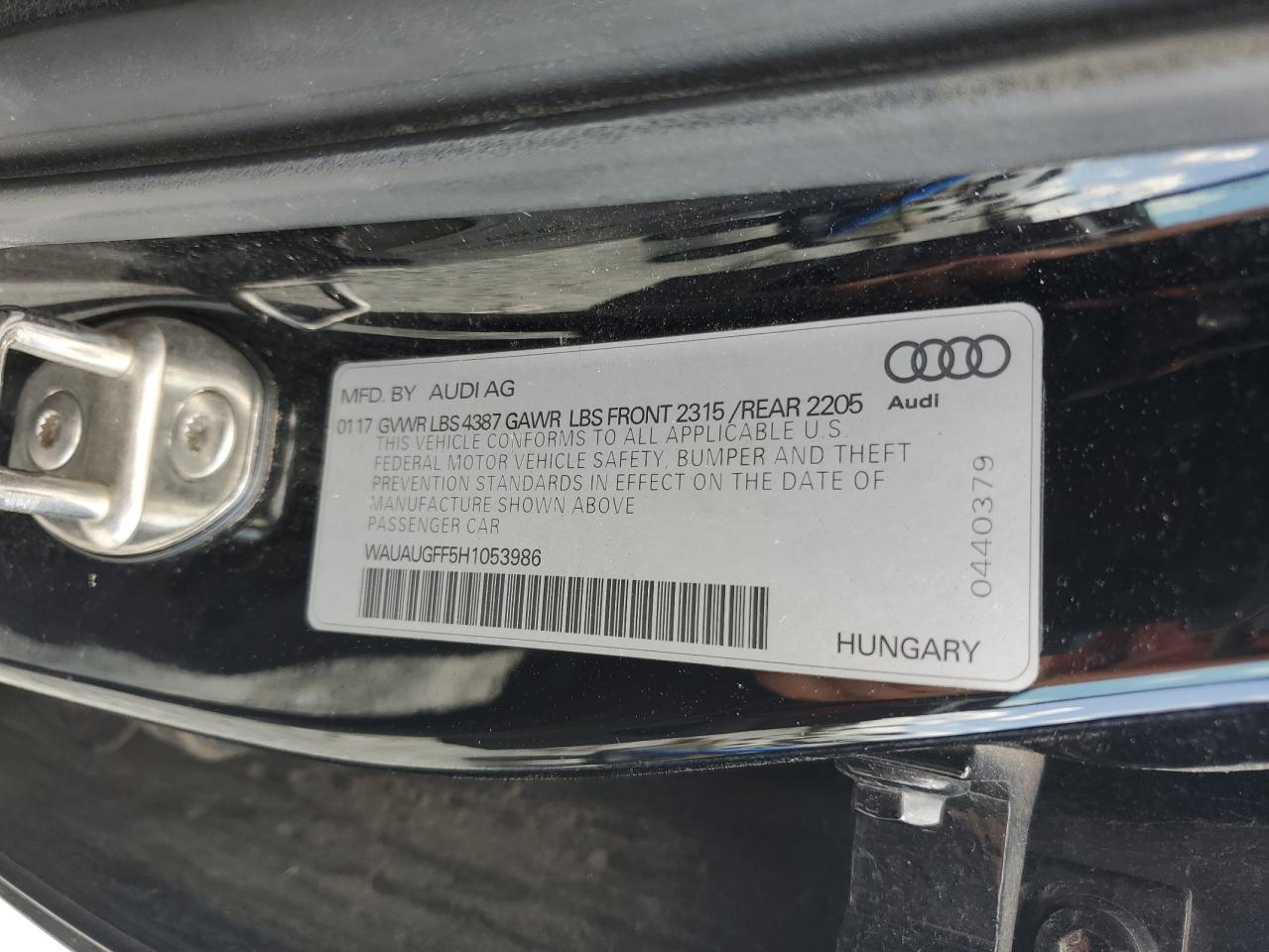 2017 Audi A3 Premium VIN: WAUAUGFF5H1053986 Lot: 62377235