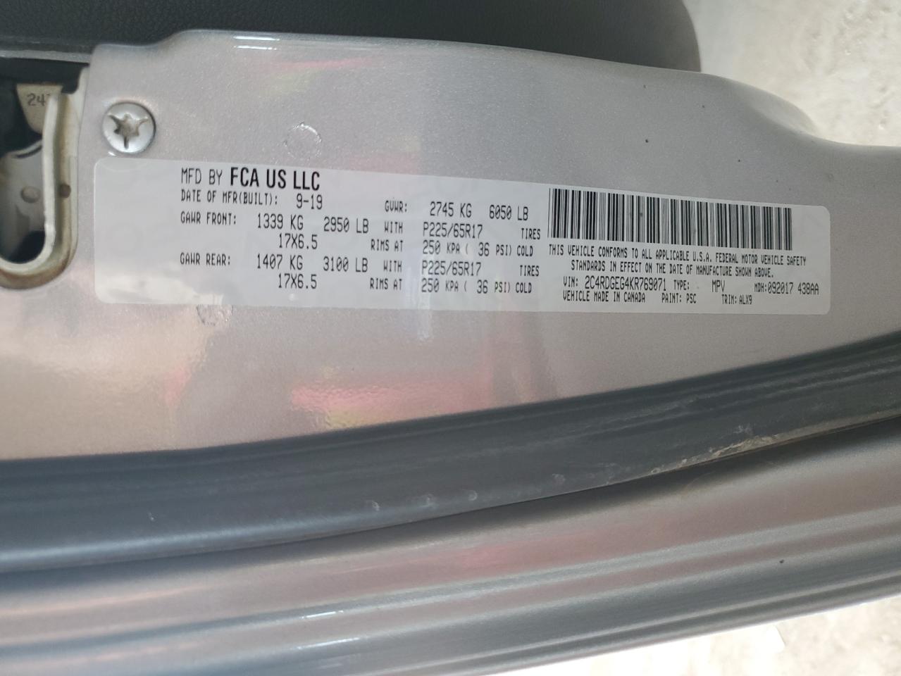 2019 Dodge Grand Caravan Gt VIN: 2C4RDGEG4KR769071 Lot: 65392035