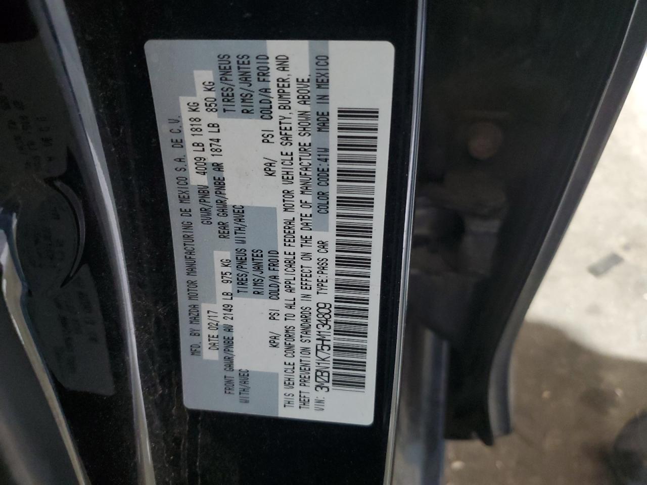 2017 Mazda 3 Sport VIN: 3MZBN1K75HM134809 Lot: 62874975