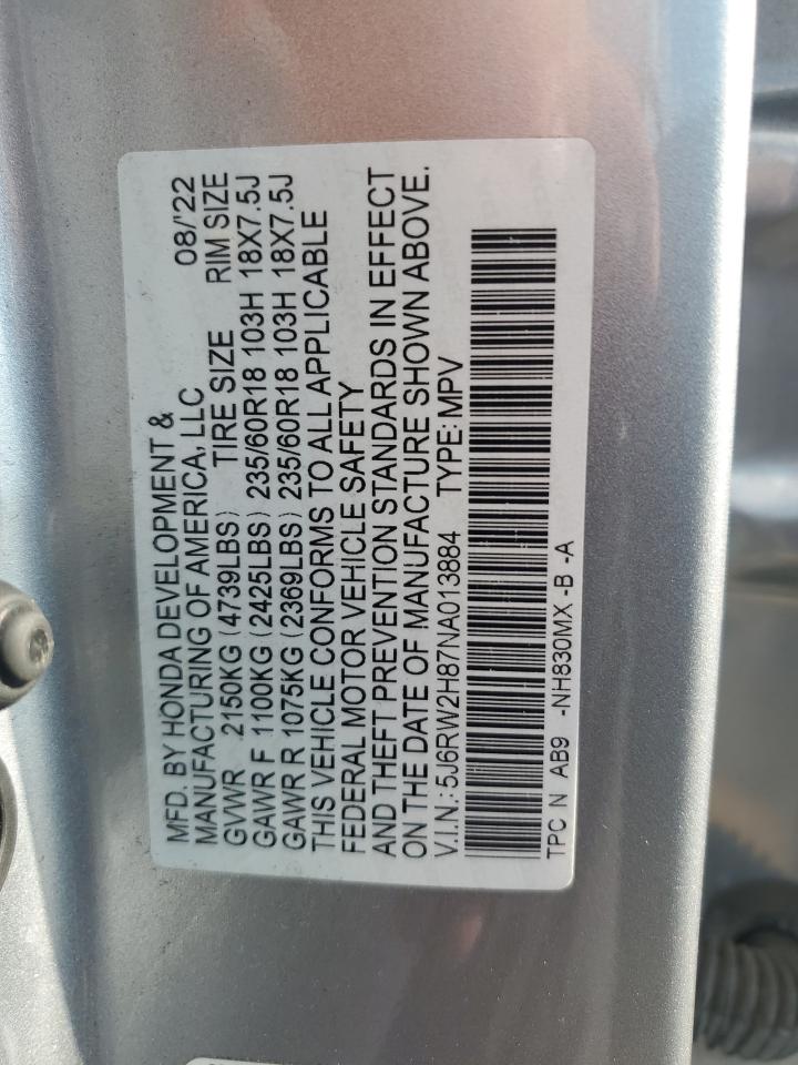 2022 Honda Cr-V Exl VIN: 5J6RW2H87NA013884 Lot: 64883685