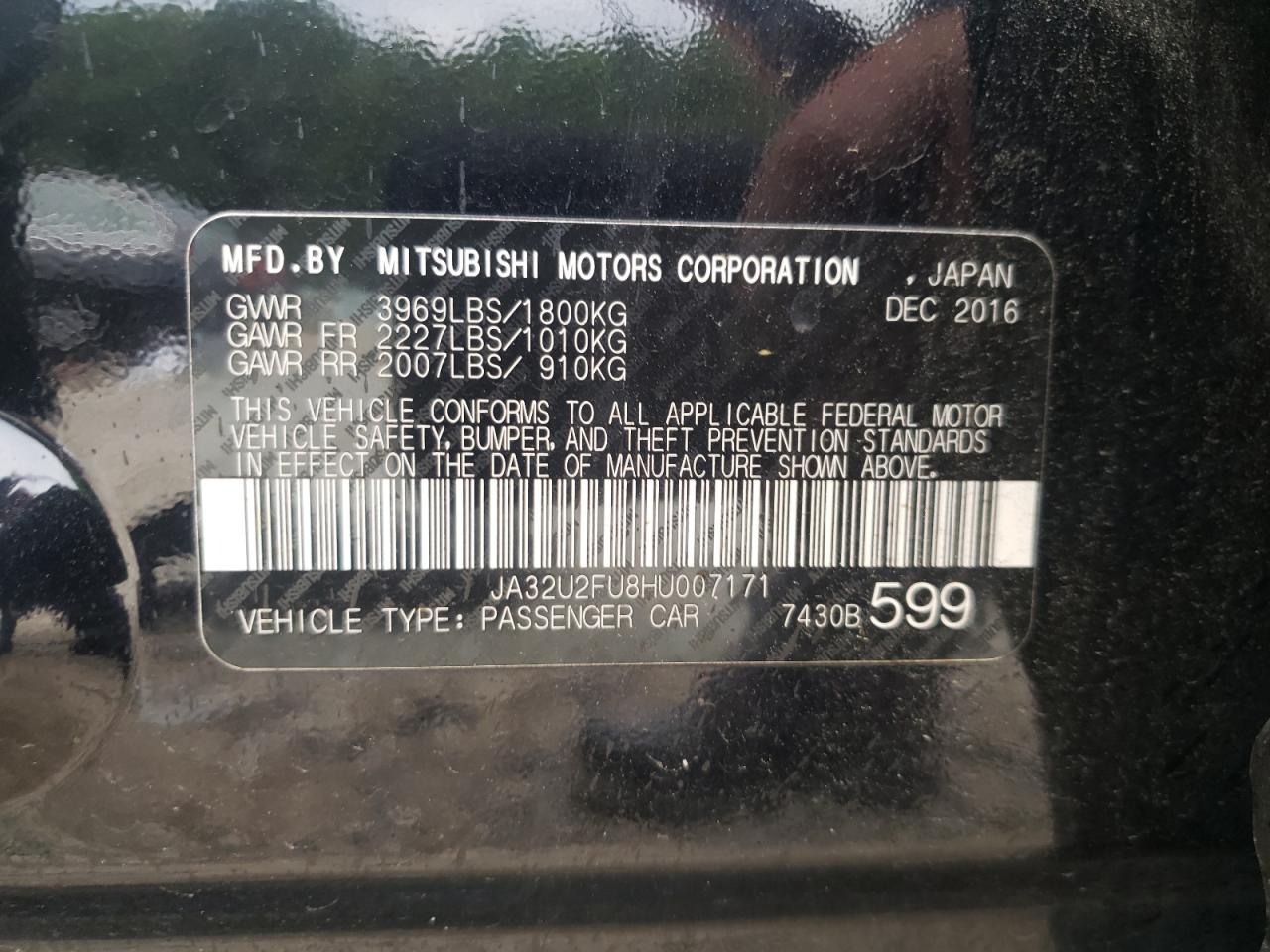 2017 Mitsubishi Lancer Es VIN: JA32U2FU8HU007171 Lot: 63972825