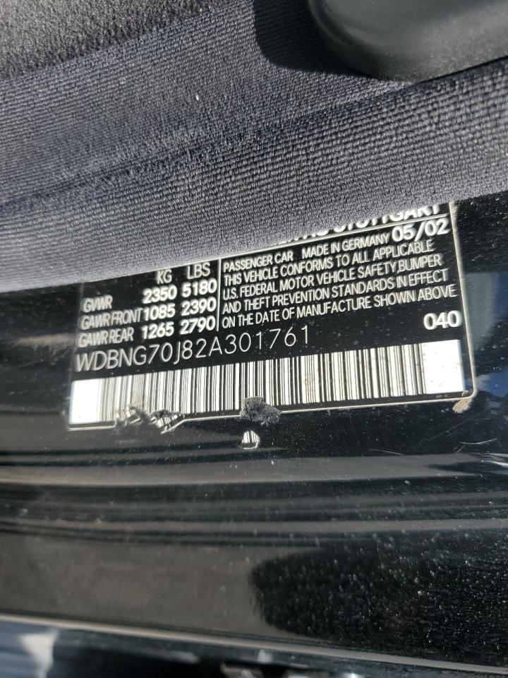 2002 Mercedes-Benz S 430 VIN: WDBNG70J82A301761 Lot: 64396715