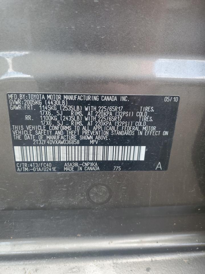 2010 Toyota Rav4 VIN: 2T3ZF4DVXAW036858 Lot: 65063055