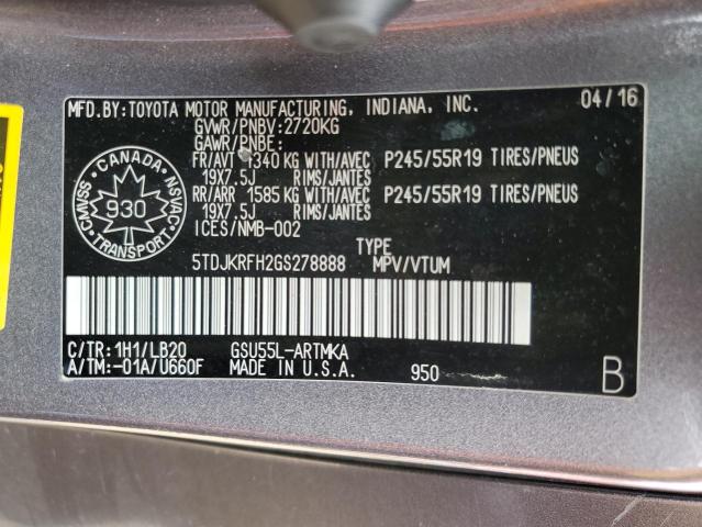 2016 TOYOTA HIGHLANDER XLE  