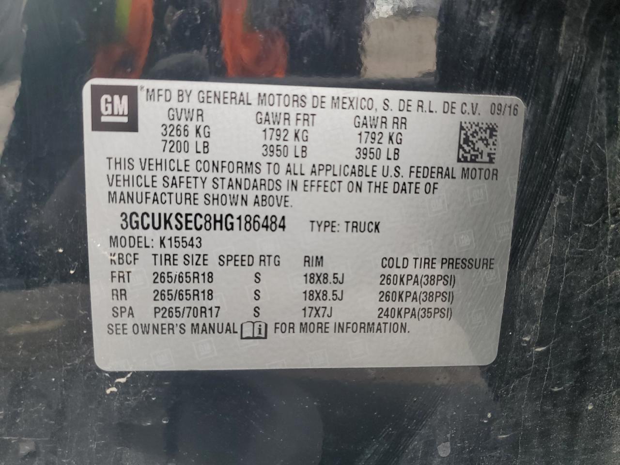 2017 Chevrolet Silverado K1500 Ltz VIN: 3GCUKSEC8HG186484 Lot: 64583365