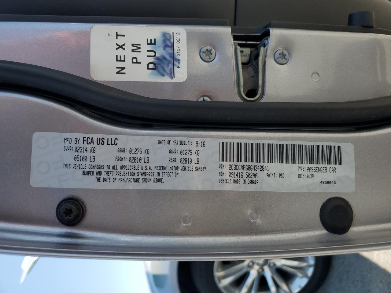 2016 Chrysler 300C VIN: 2C3CCAEG8GH342841 Lot: 64117745