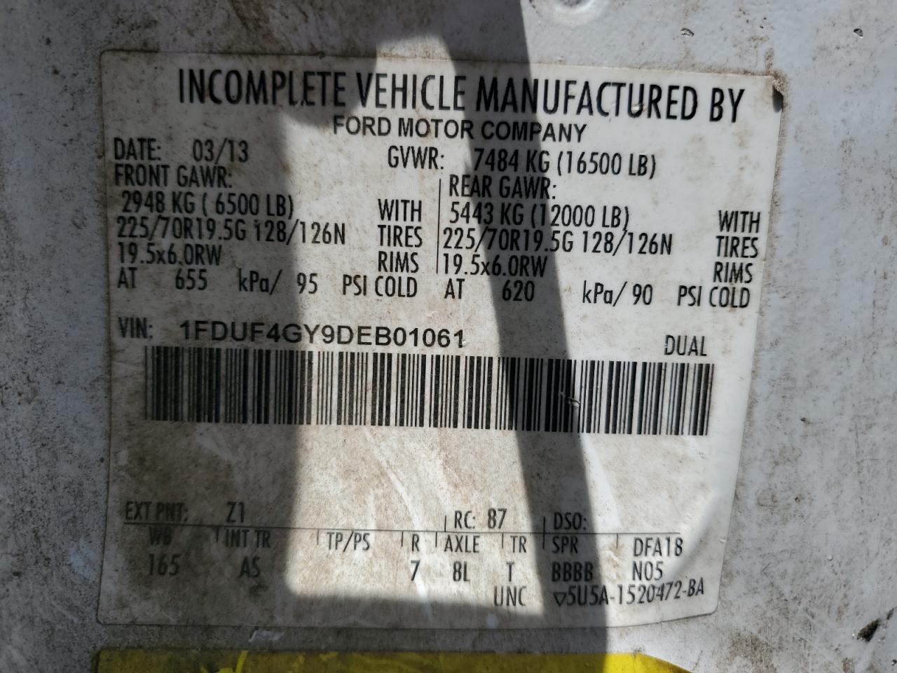 2013 Ford F450 Super Duty VIN: 1FDUF4GY9DEB01061 Lot: 64483345