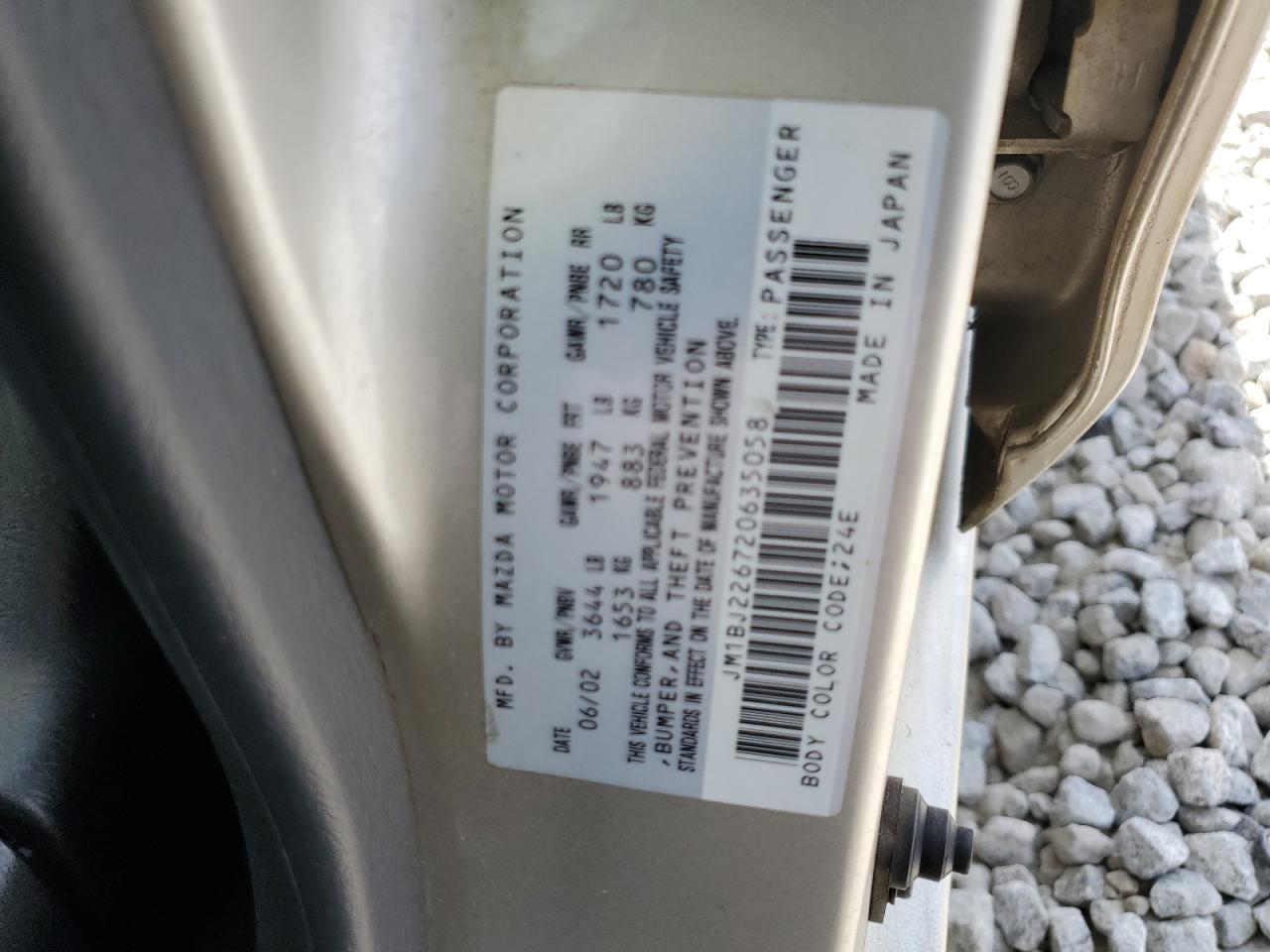 2002 Mazda Protege Dx VIN: JM1BJ226720635058 Lot: 70807305