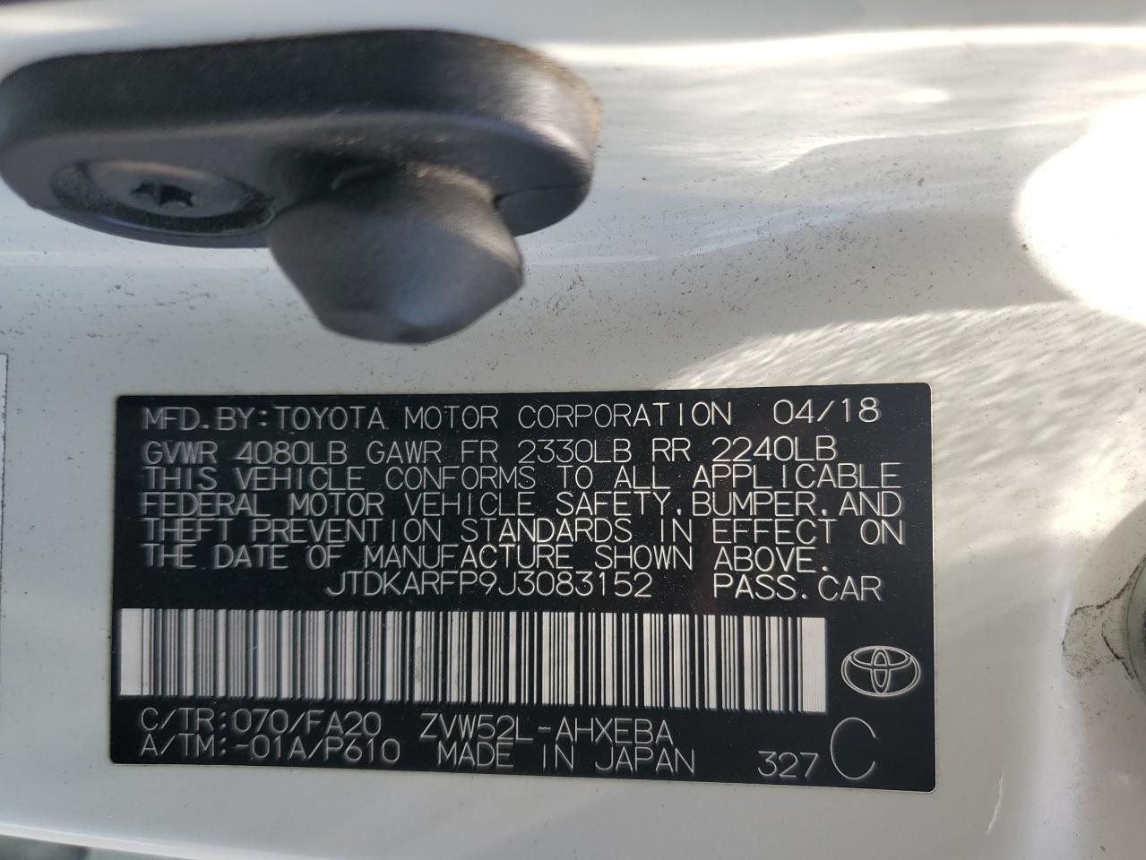 2018 Toyota Prius Prime VIN: JTDKARFP9J3083152 Lot: 65154395