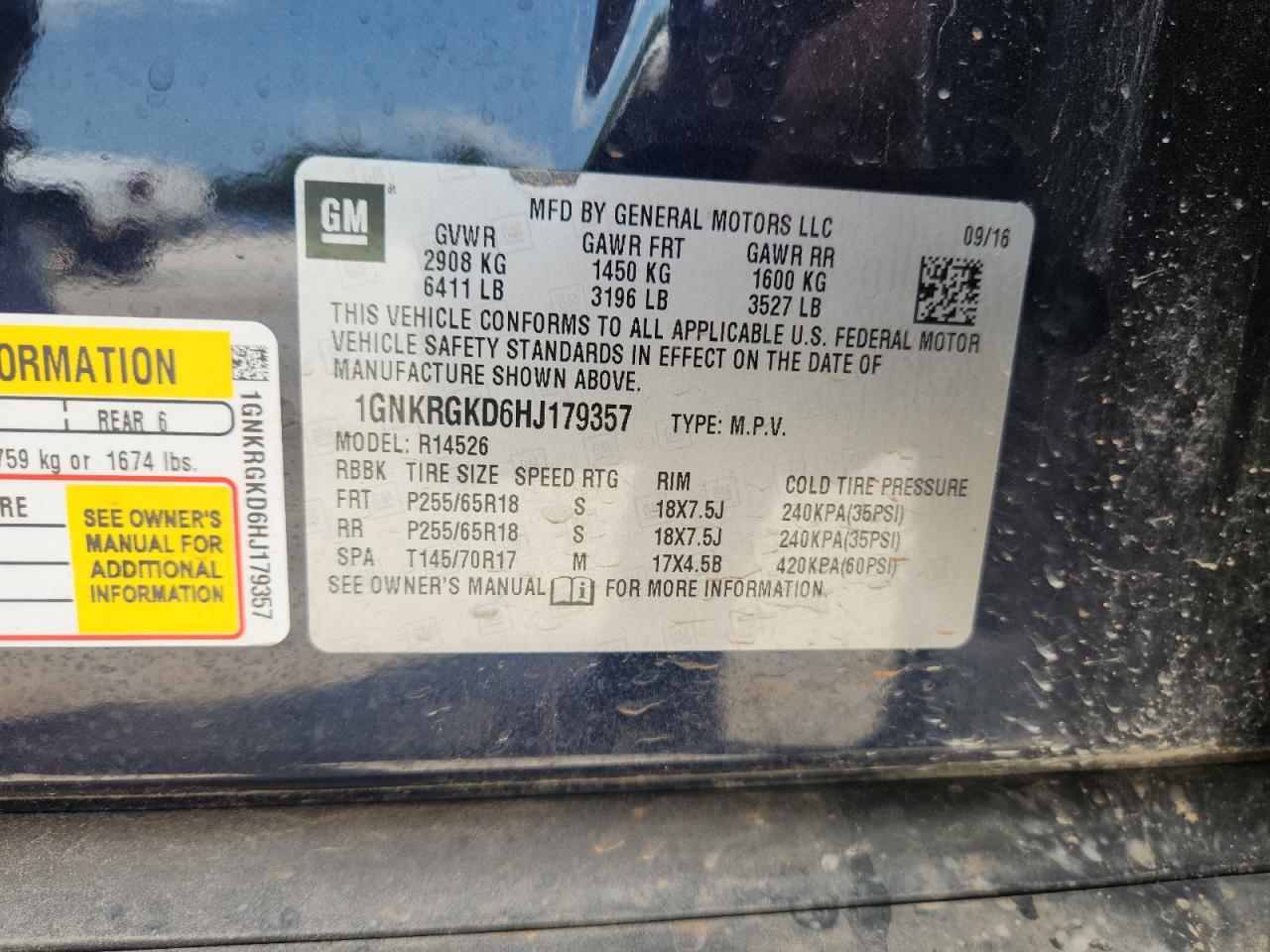 1GNKRGKD6HJ179357 CHEVROLET TRAVERSE 2017
