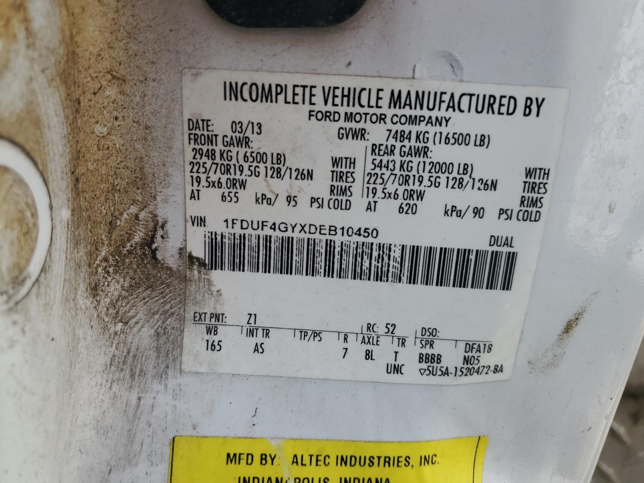 2013 Ford F450 Super Duty VIN: 1FDUF4GYXDEB10450 Lot: 64409335