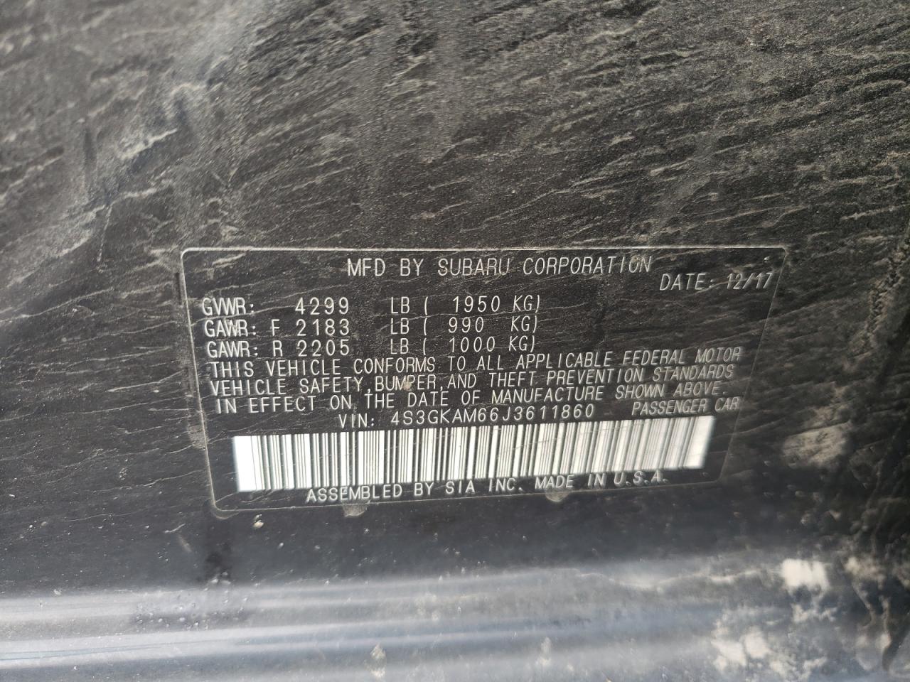 2018 Subaru Impreza Sport VIN: 4S3GKAM66J3611860 Lot: 64451325