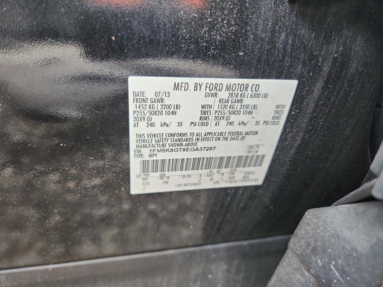 2014 Ford Explorer Sport VIN: 1FM5K8GT8EGA37287 Lot: 65189295