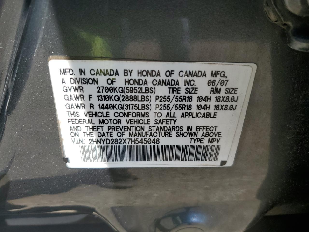 2hnyd282x7h545048 2HNYD282X7H545048 2007 Acura Mdx