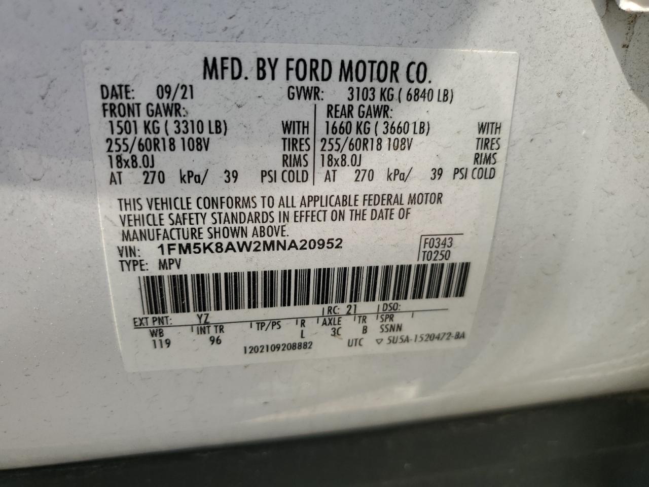 2021 Ford Explorer Police Interceptor VIN: 1FM5K8AW2MNA20952 Lot: 62730215