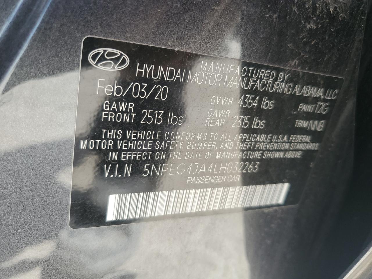 2020 Hyundai Sonata Se VIN: 5NPEG4JA4LH032263 Lot: 65262475