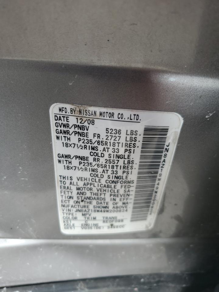 2009 Nissan Murano S VIN: JN8AZ18W49W200824 Lot: 66677575