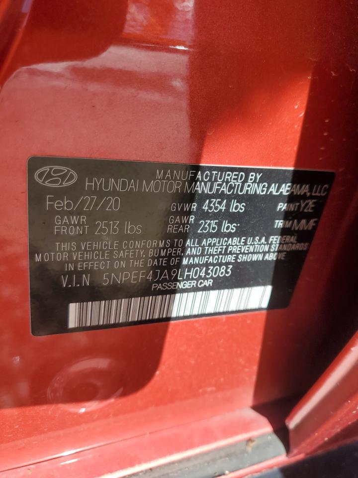 2020 Hyundai Sonata Sel VIN: 5NPEF4JA9LH043083 Lot: 64649365