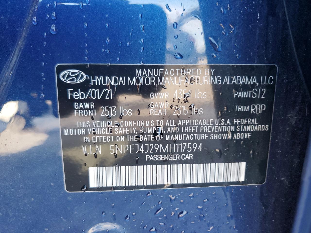 2021 Hyundai Sonata Sel Plus VIN: 5NPEJ4J29MH117594 Lot: 64609605