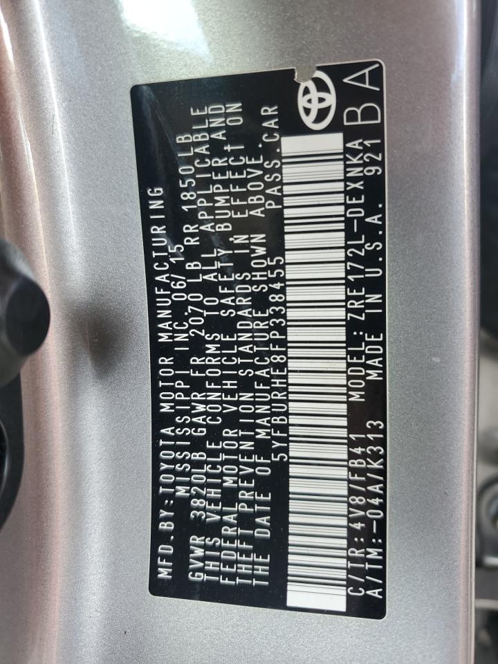 2015 Toyota Corolla L VIN: 5YFBURHE8FP338455 Lot: 65526805