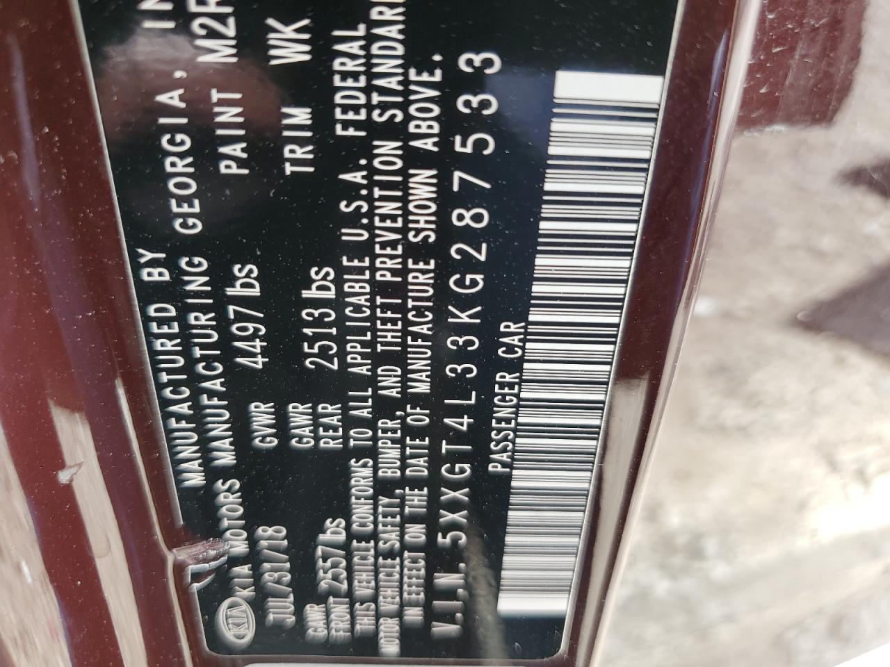 5xxgt4l33kg287533 5XXGT4L33KG287533 2019 Kia Optima Lx
