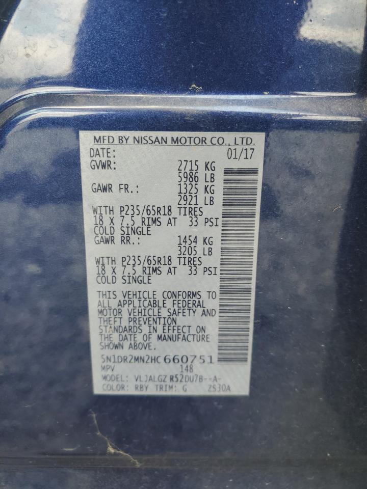 2017 Nissan Pathfinder S VIN: 5N1DR2MN2HC660751 Lot: 65029345
