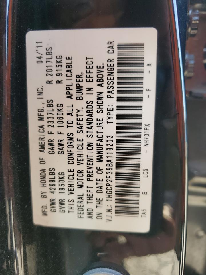 2011 Honda Accord Lx VIN: 1HGCP2F39BA119203 Lot: 66432945