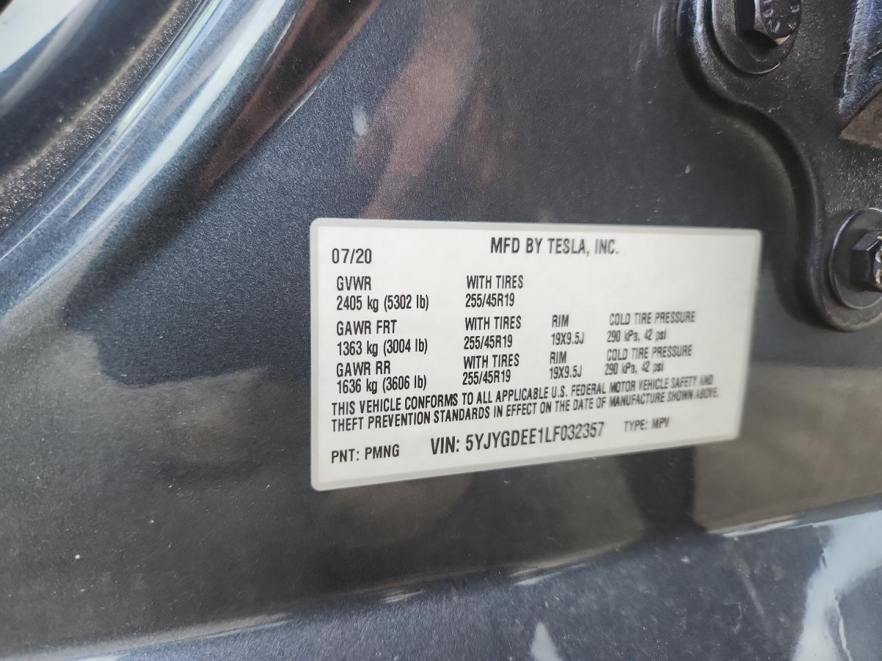 2020 Tesla Model Y VIN: 5YJYGDEE1LF032357 Lot: 65173125