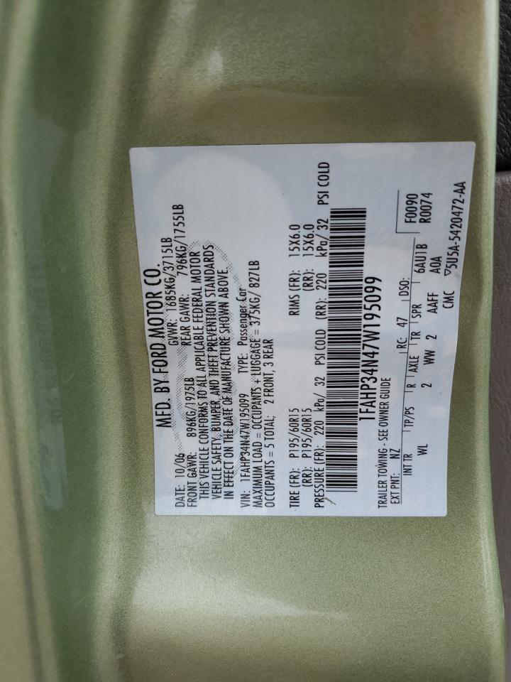 2007 Ford Focus Zx4 VIN: 1FAHP34N47W195099 Lot: 65419745
